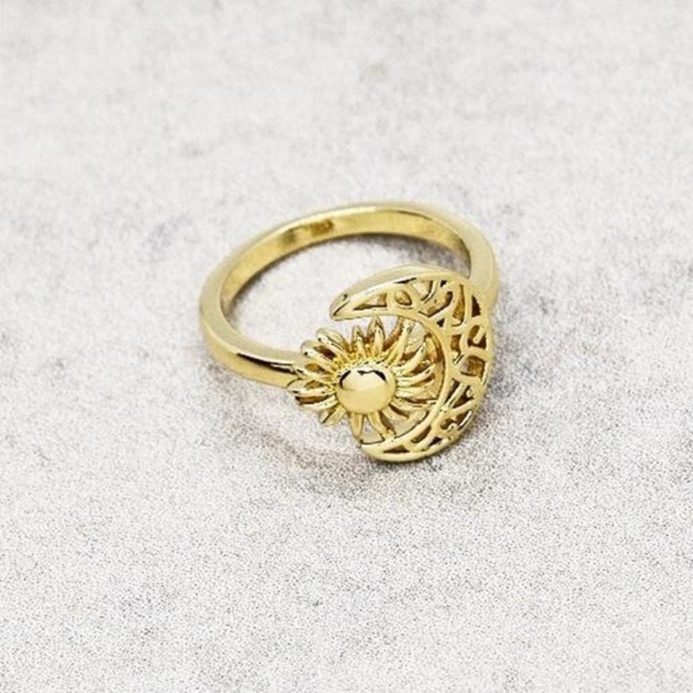 Crescent Moon and Sun Boho Ring
